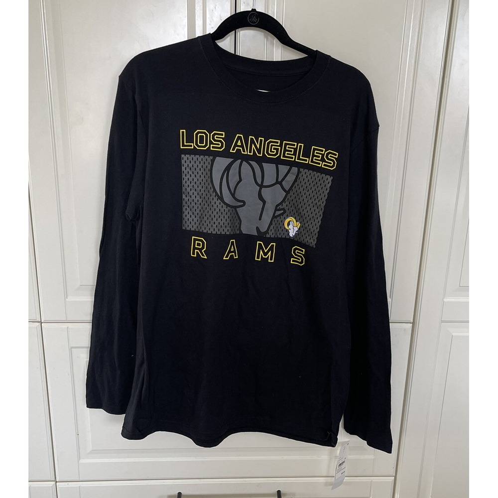 NFL Los Angeles RAMS Shirt Men's LARGE Football Black Long Sleeve Crew Neck